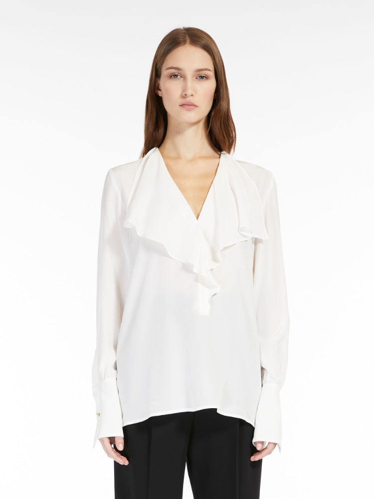 Silk ruffle shirt on sale