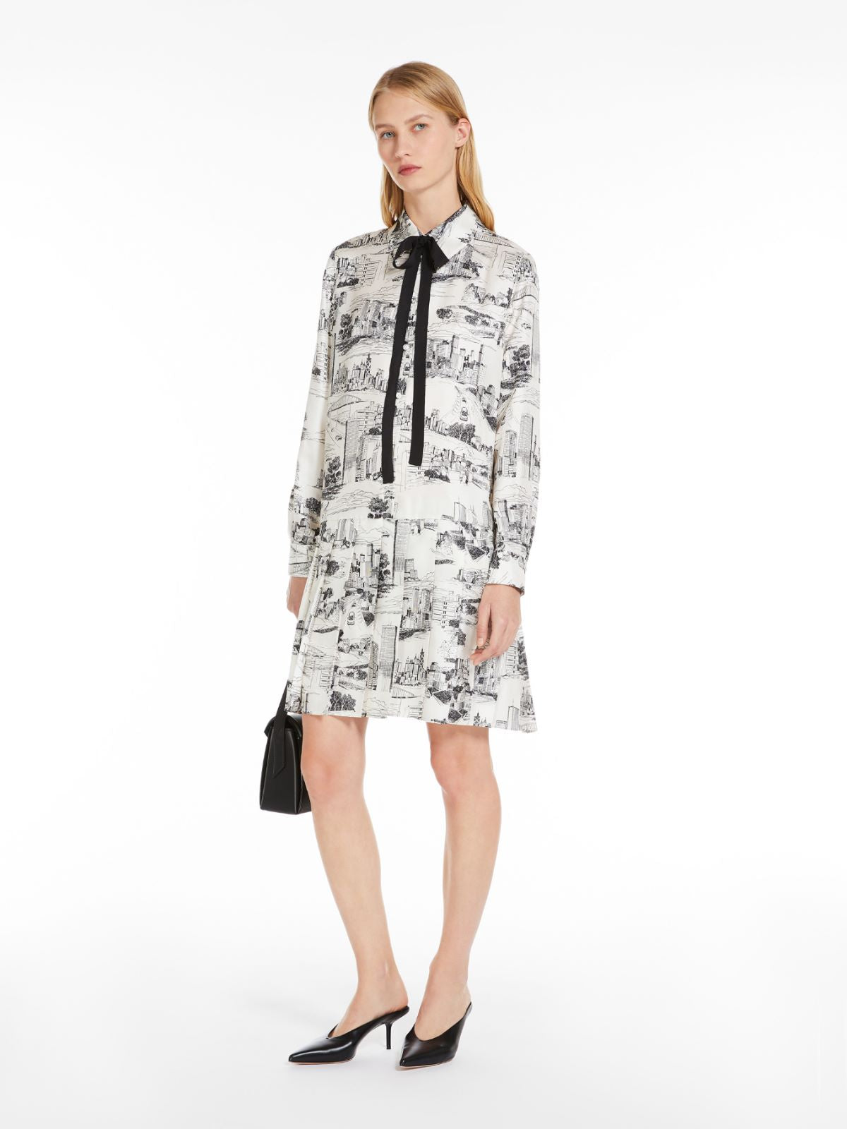 Max Mara Studio Black and White Bath Printed twill shirt dress