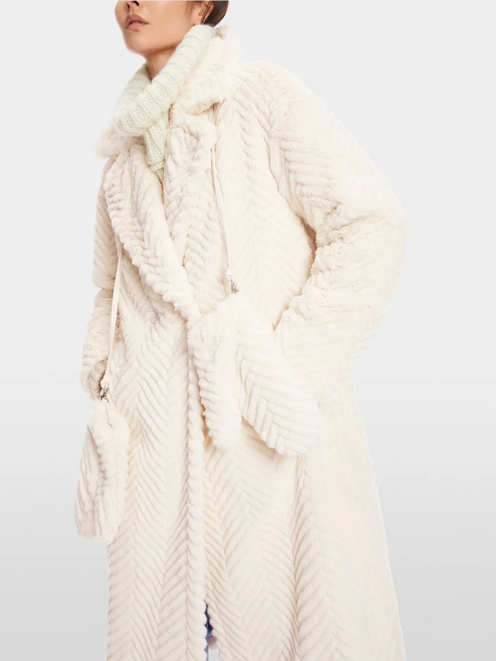 Marc Cain Cream Smoke Fun fur coat in herringbone – Think Bubbles