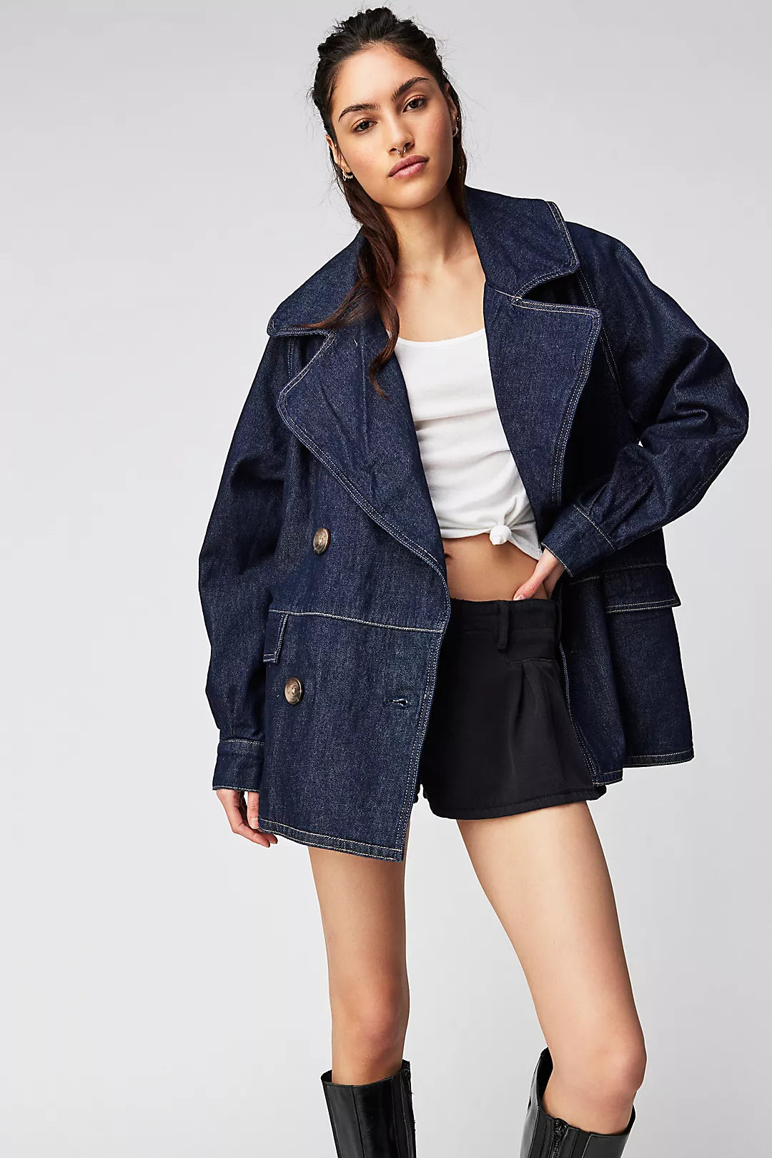 Free People Denim Car Coat