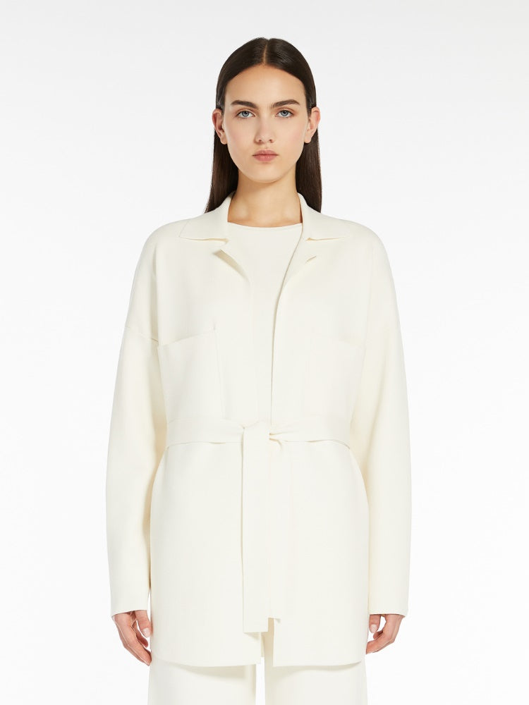 Max Mara Studio AQUILE White Belted viscose cardigan