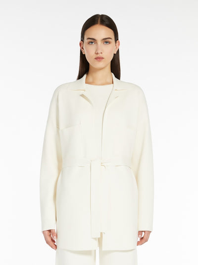 Max Mara Studio AQUILE White Belted viscose cardigan