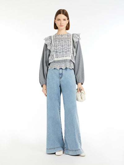 Max Mara Weekend ORAZIO Gingham cotton-canvas blouse with embroidery