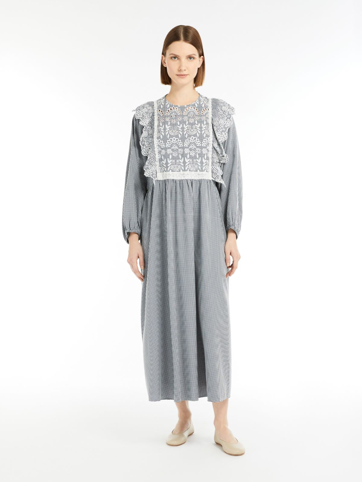 Max Mara Weekend ABITO Gingham cotton dress with broderie anglaise embroidery