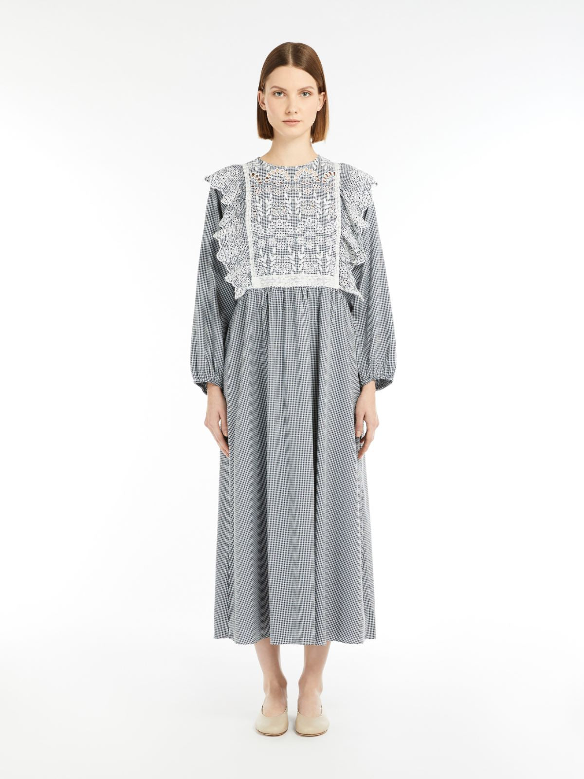 Max Mara Weekend ABITO Gingham cotton dress with broderie anglaise embroidery