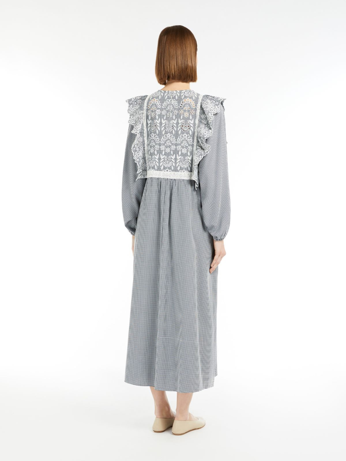 Max Mara Weekend ABITO Gingham cotton dress with broderie anglaise embroidery