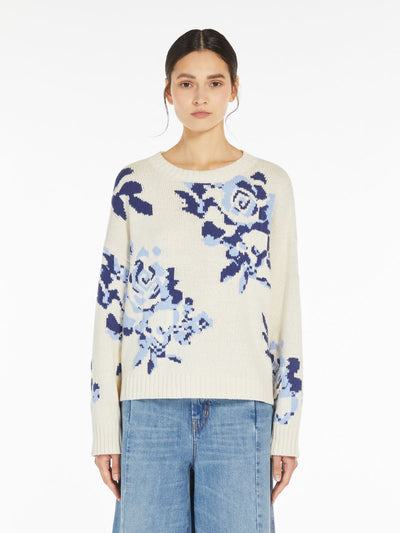 Max Mara Weekend FABIAN Blue Floral Patterned cotton yarn jumper