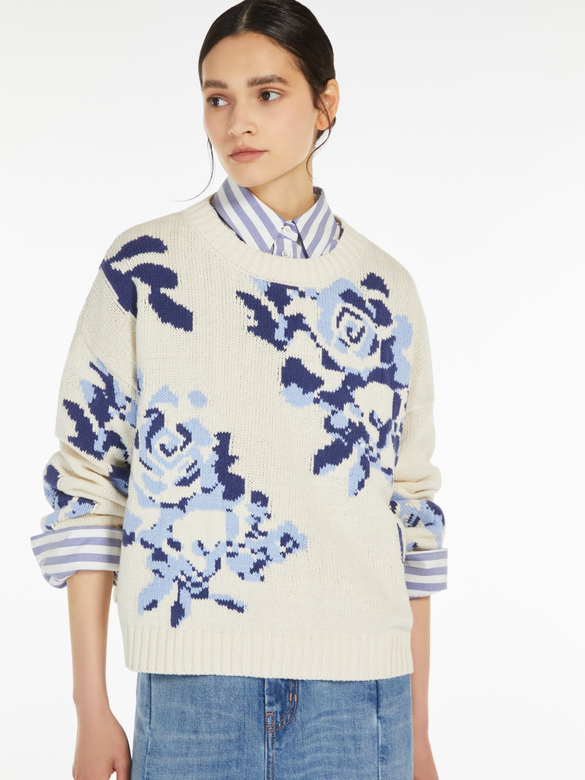 Max Mara Weekend FABIAN Blue Floral Patterned cotton yarn jumper