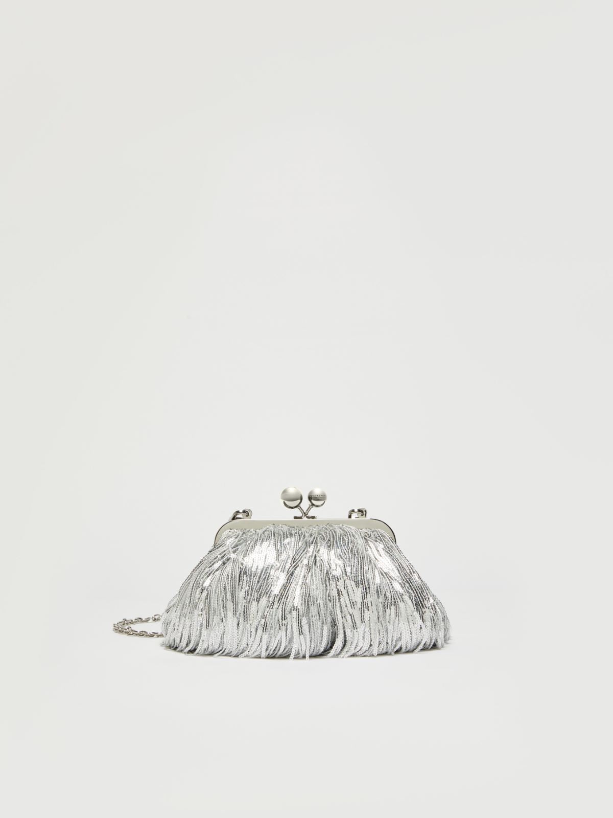 Max Mara Weekend FLOU Silver Small Pasticcino Bag with fringes and sequins