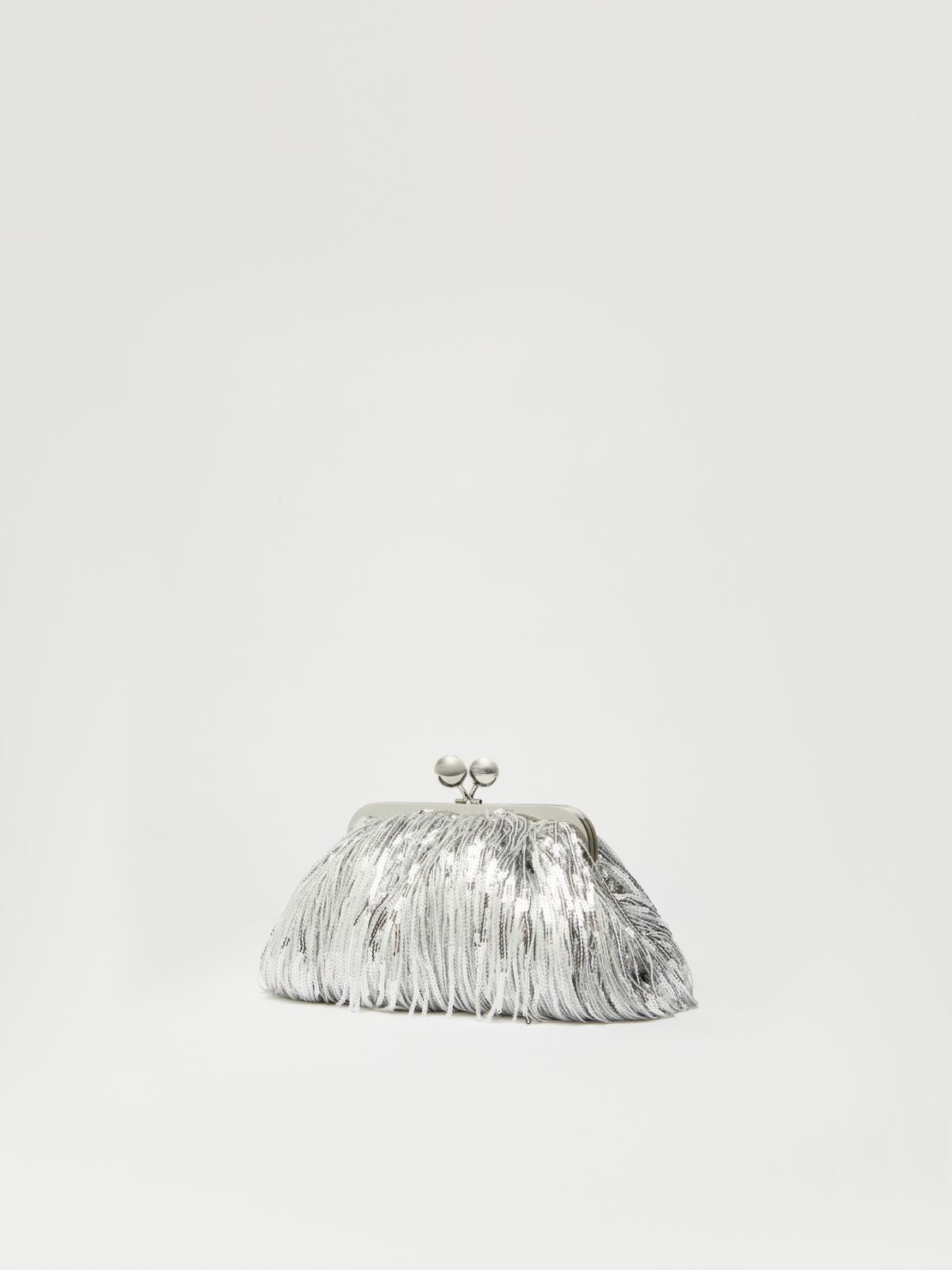 Max Mara Weekend FLOU Silver Small Pasticcino Bag with fringes and sequins