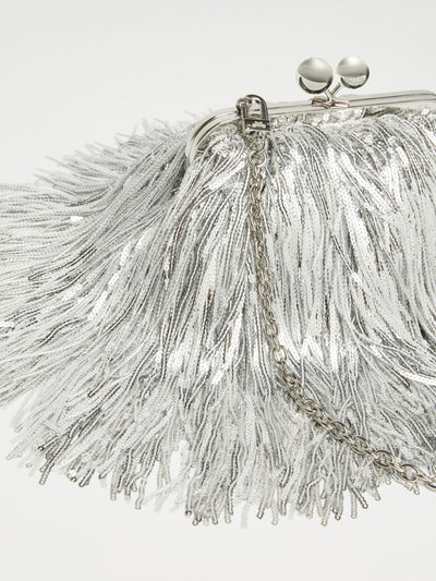 Max Mara Weekend FLOU Silver Small Pasticcino Bag with fringes and sequins