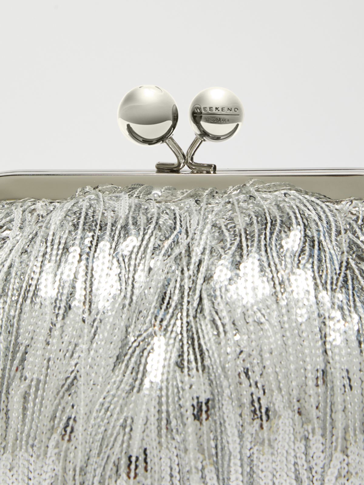 Max Mara Weekend FLOU Silver Small Pasticcino Bag with fringes and sequins