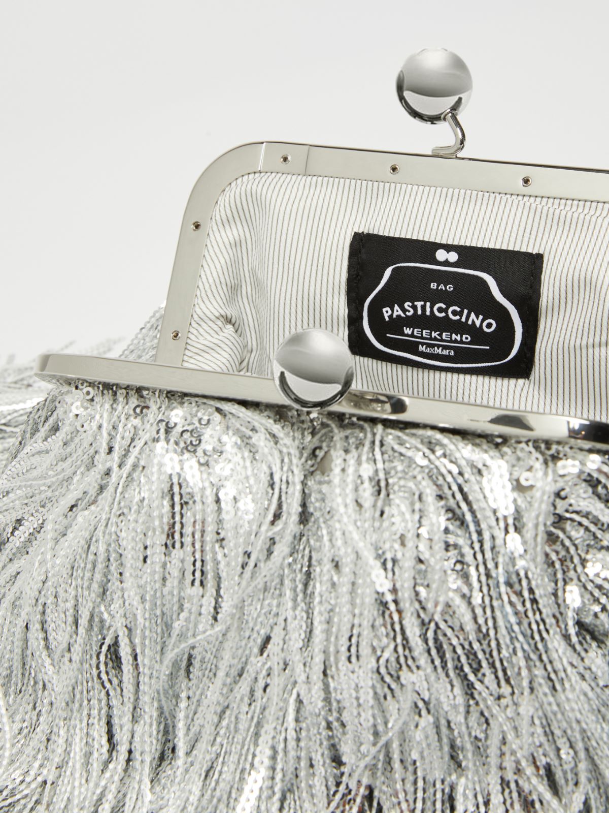 Max Mara Weekend FLOU Silver Small Pasticcino Bag with fringes and sequins