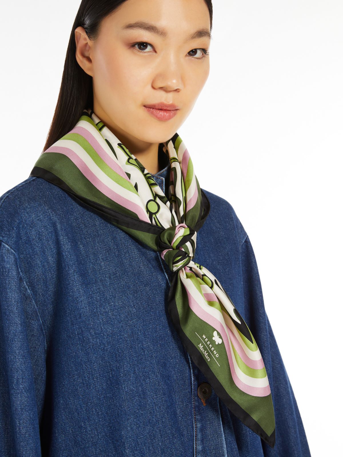 Max Mara Weekend ONESTO Green & Pink Printed silk scarf