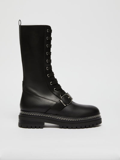 Max Mara Weekend Tana Black Leather lace-up combat boots