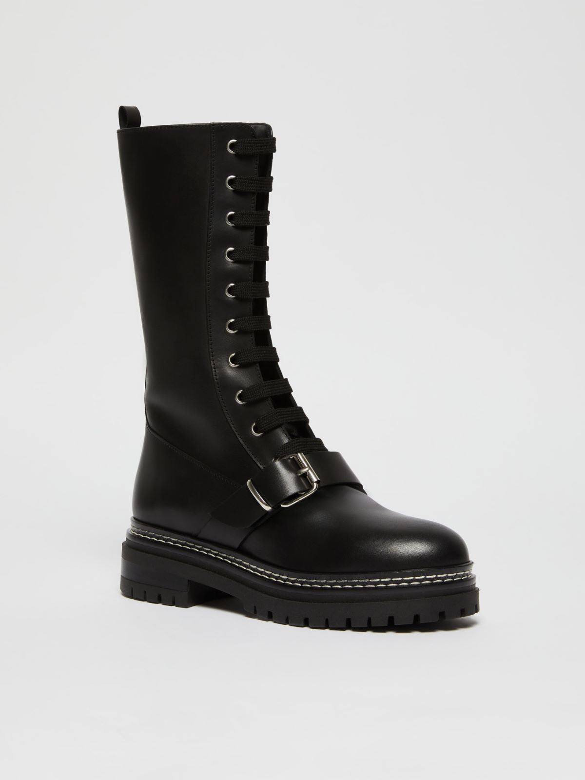 Max Mara Weekend Tana Black Leather lace-up combat boots