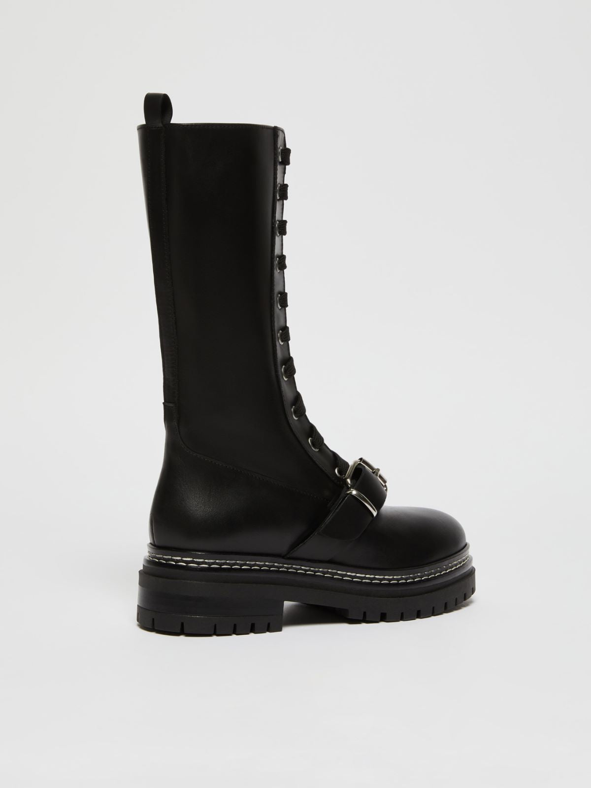 Max Mara Weekend Tana Black Leather lace-up combat boots