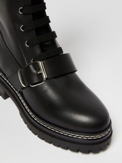 Max Mara Weekend Tana Black Leather lace-up combat boots