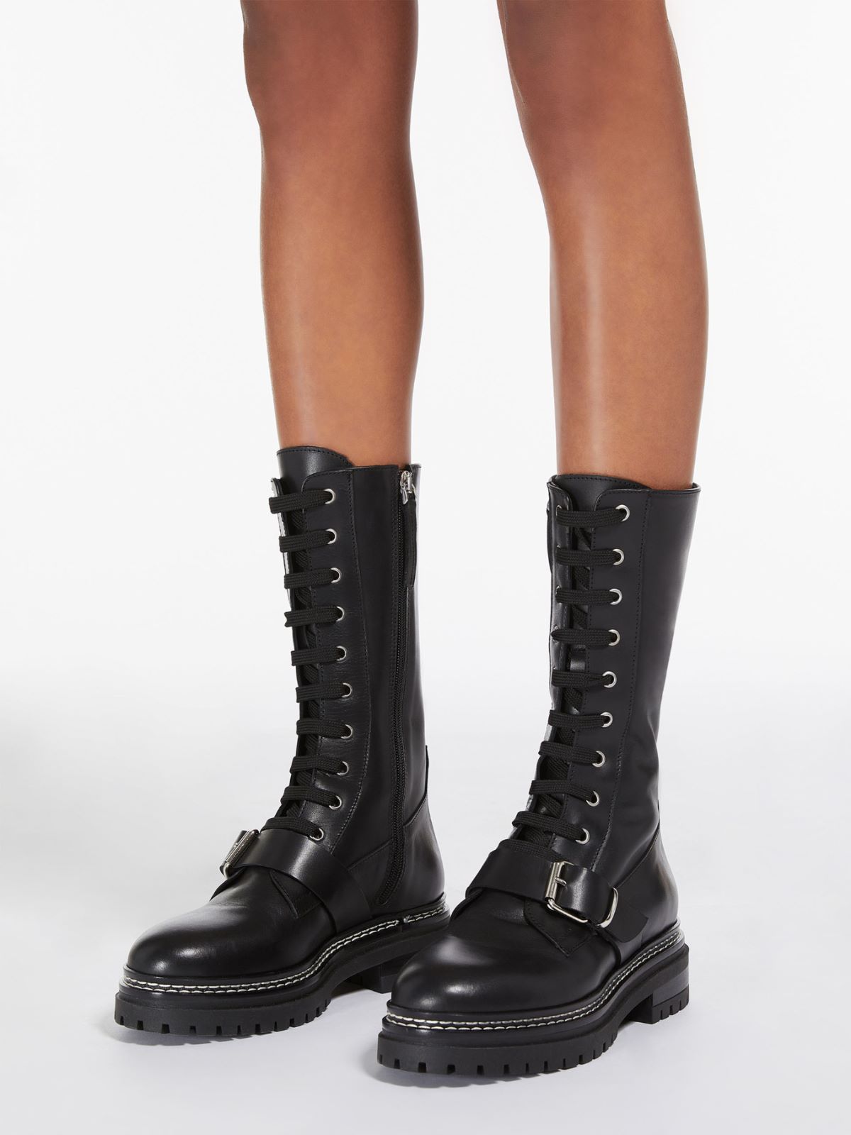 Max Mara Weekend Tana Black Leather lace-up combat boots