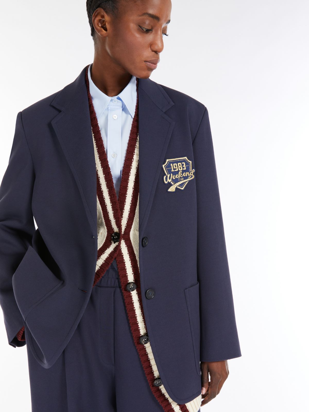 Max Mara Weekend BRAMA Navy Jersey blazer with embroidery