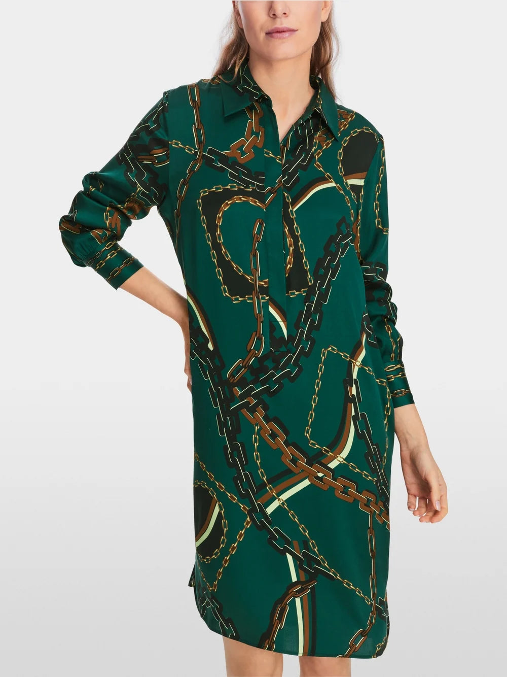 Marc Cain Soft Forest Green Silk shirt dress