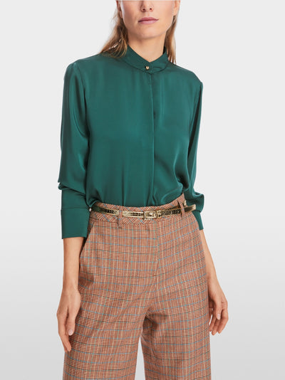 Marc Cain Soft Forest Green Blouse with stand-up collar