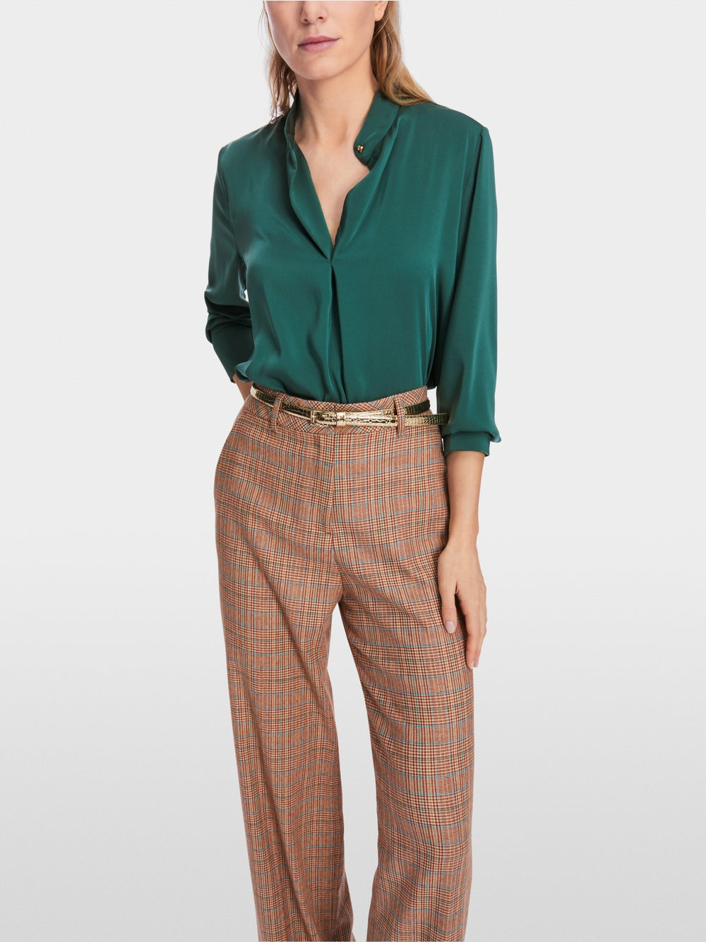 Marc Cain Soft Forest Green Blouse with stand-up collar