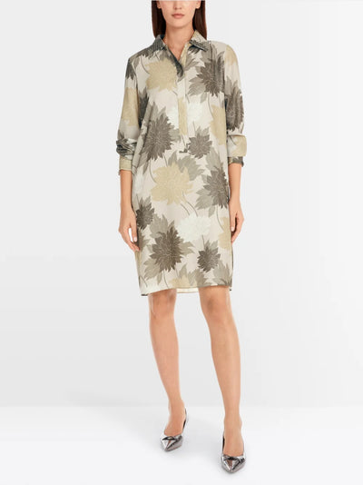 Marc Cain Sage Floral Rethink Together dress with smocking details