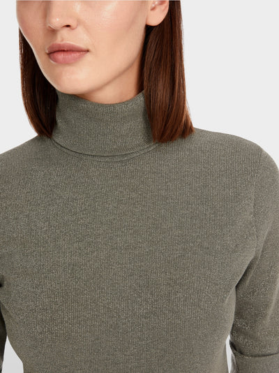 Marc Cain Sage Shimmering lurex basic Polo Neck Top