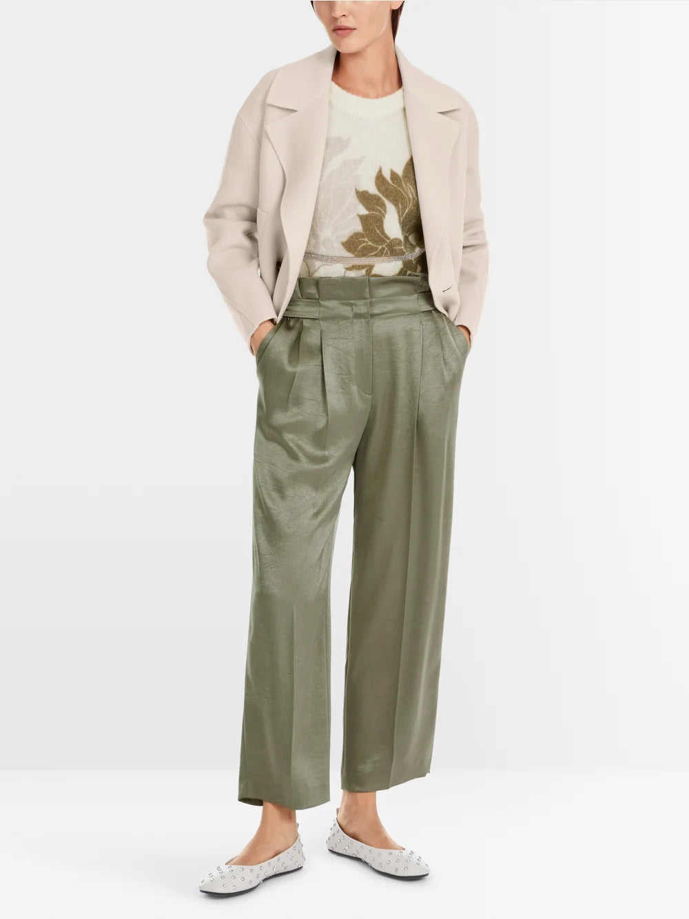 Marc Cain Sage Powder WELS satin trousers