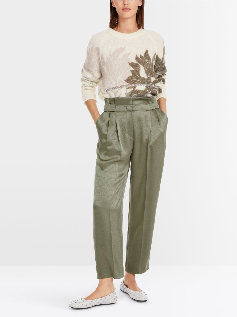 Marc Cain Sage Powder WELS satin trousers