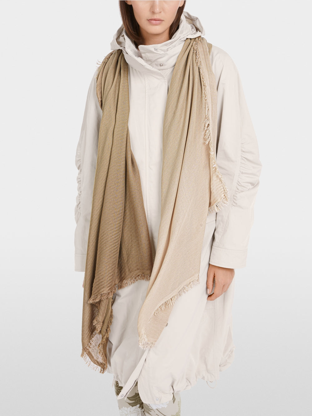 Marc Cain Two Tone Beige Scarf with pleated folds