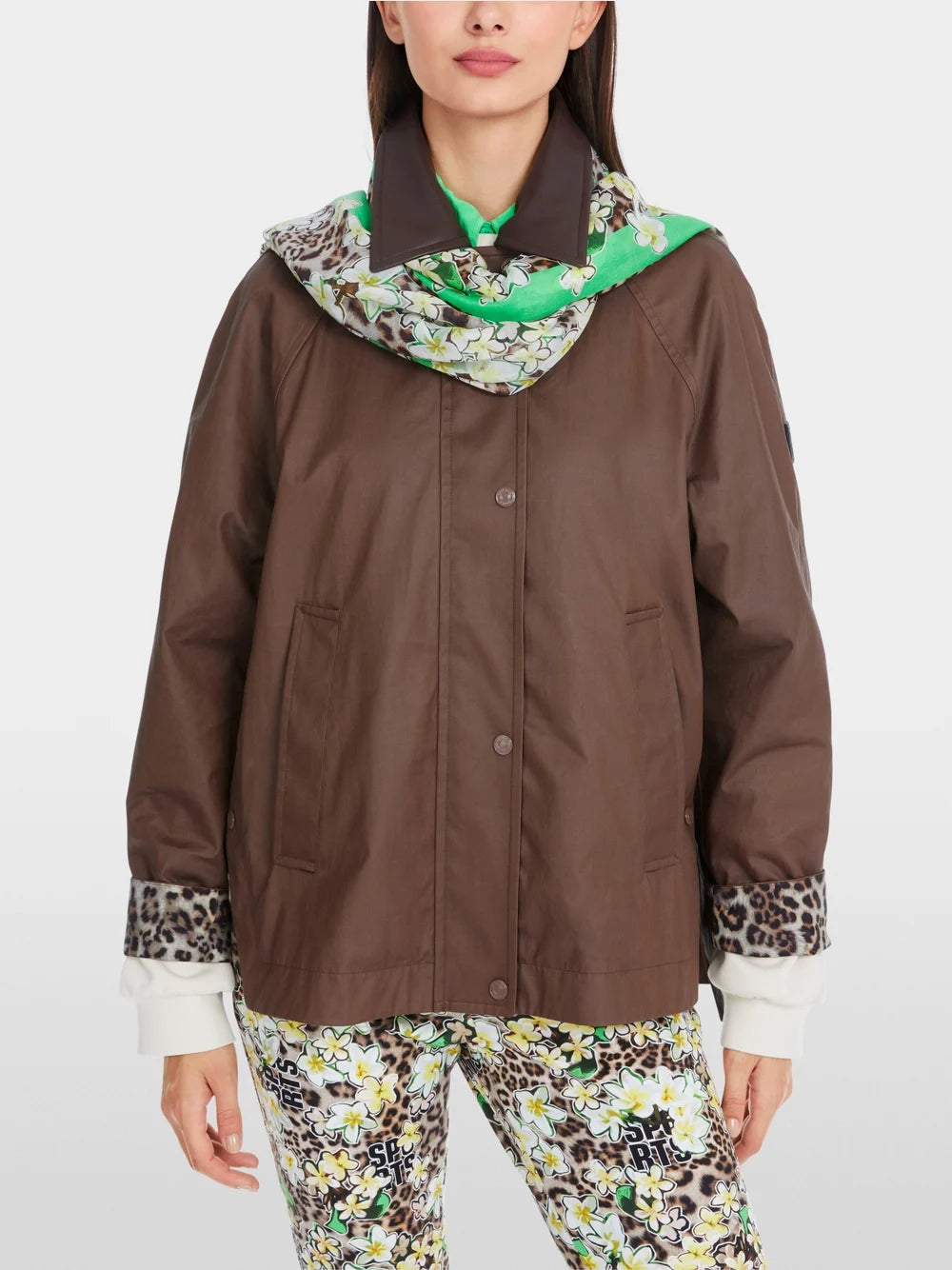 Marc Cain Chocolate Macaron Oversized outdoor jacket with zip