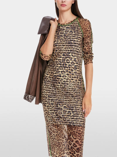 Marc Cain Leopard Tube dress in mesh and mixed pattern