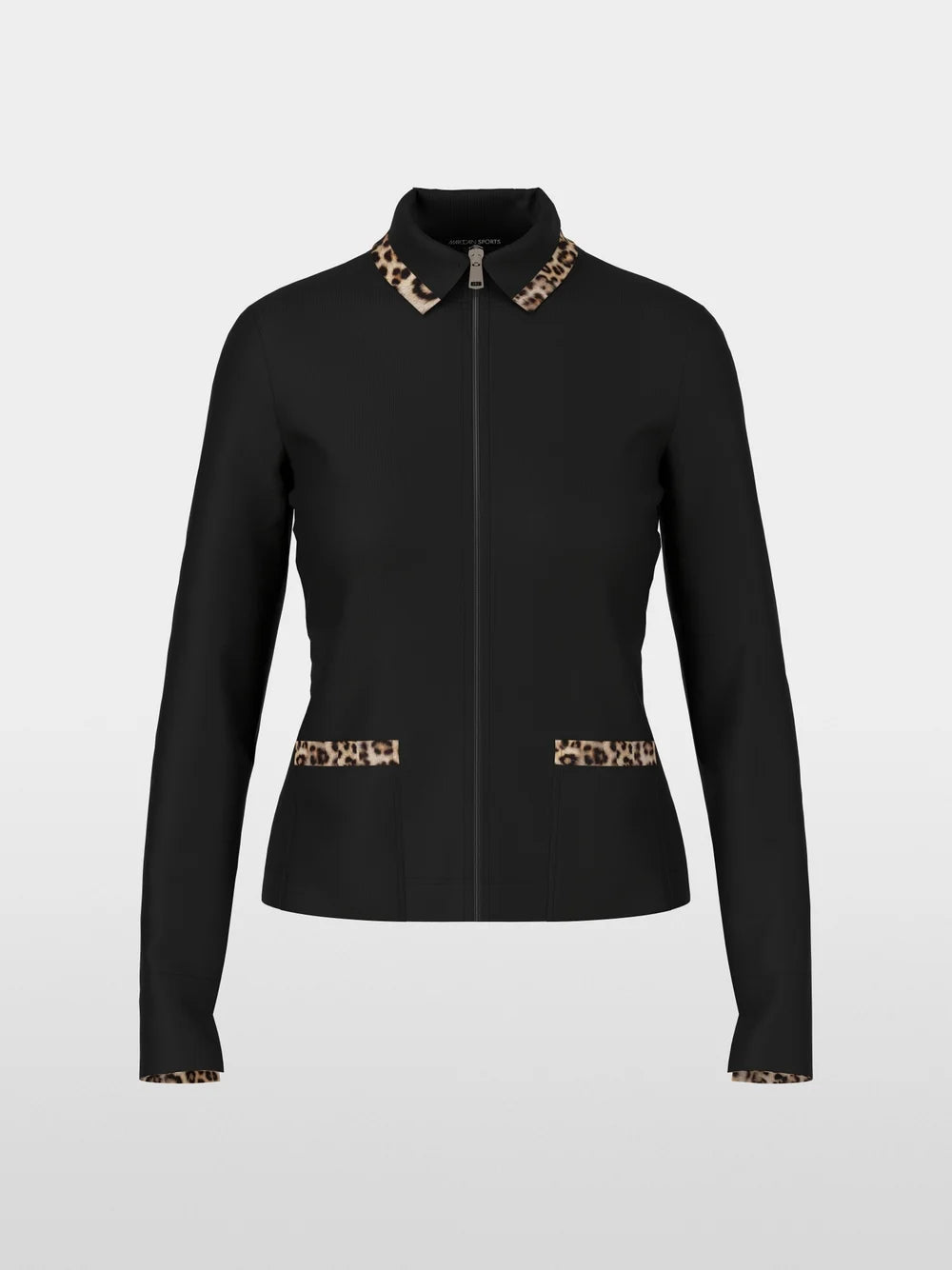 Marc Cain Black Zip jacket in cotton rib with Leopard Print