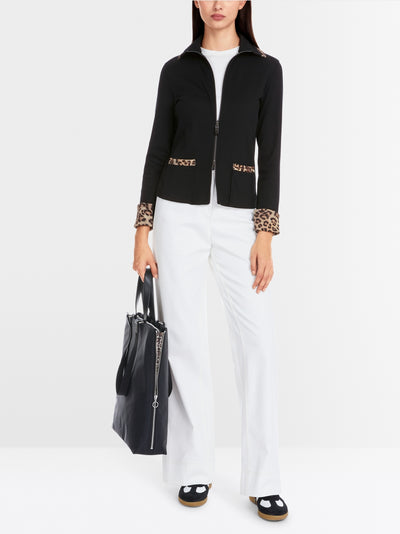 Marc Cain Black Zip jacket in cotton rib with Leopard Print