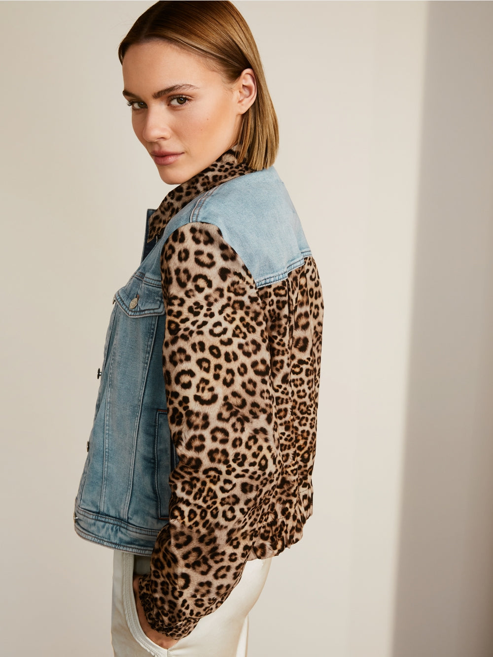 Marc Cain Denim and Leopard Rethink Together mix fabric jacket