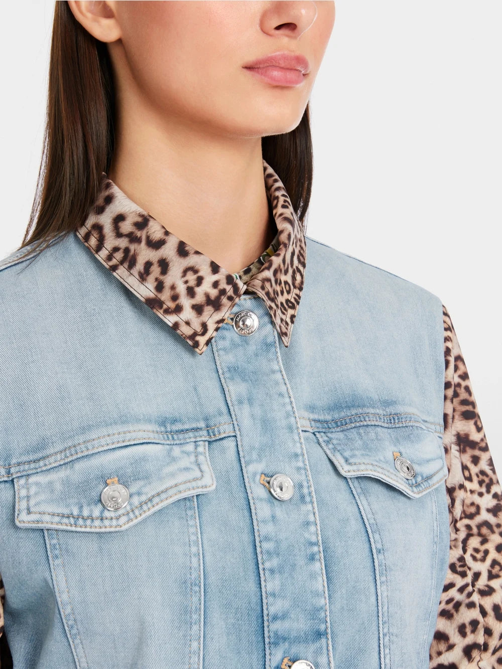 Marc Cain Denim and Leopard Rethink Together mix fabric jacket