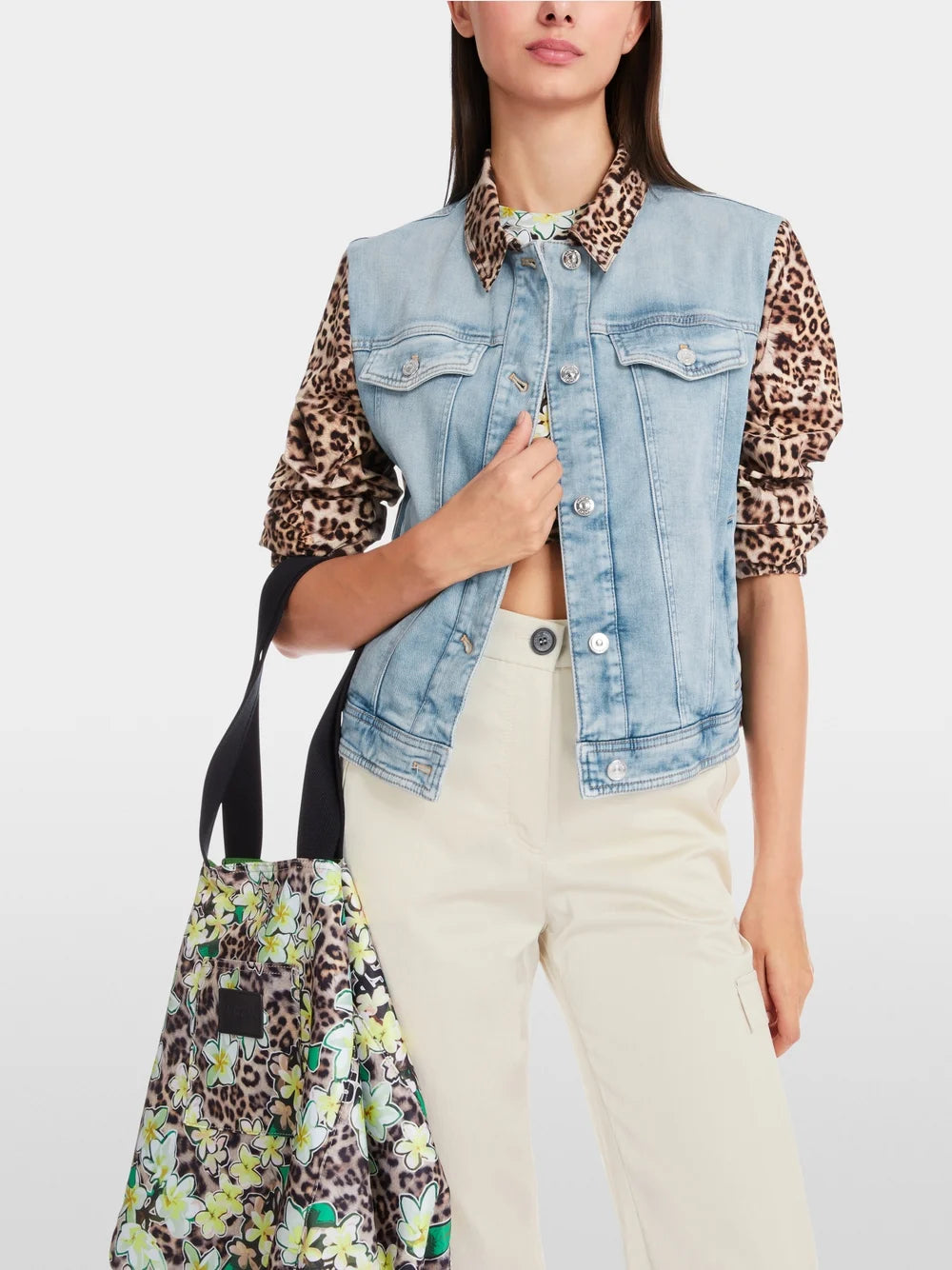 Marc Cain Denim and Leopard Rethink Together mix fabric jacket