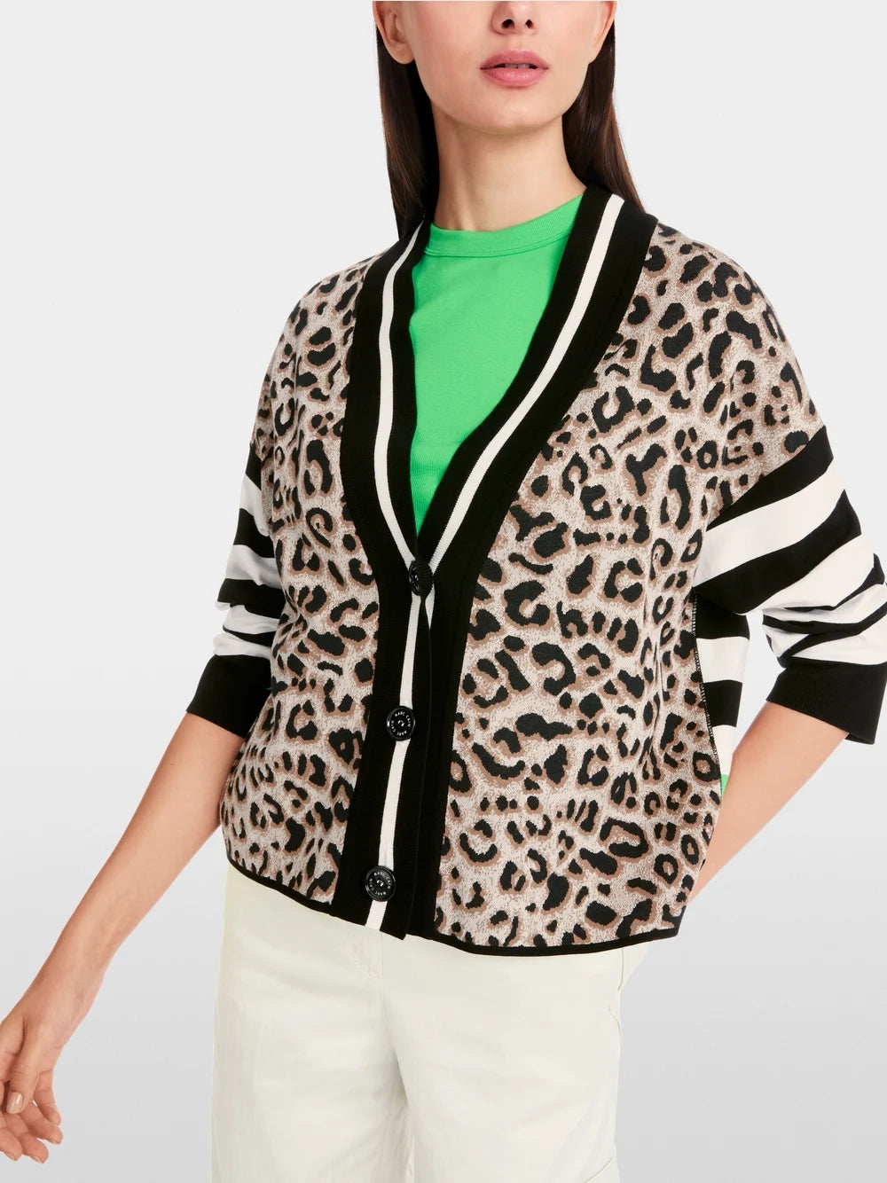 Marc Cain Stripes and Leopard Cardigan - knitted in Germany