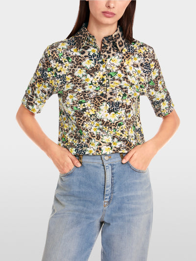 Marc Cain Polo shirt with all-over print Leopard Floral