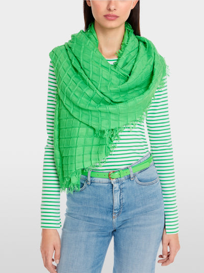 Marc Cain Deep Apple Green Voluminous scarf with pleated check