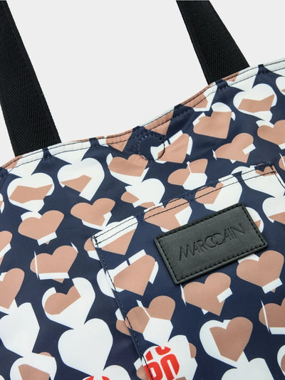 Marc Cain Navy Hearts Shopper bag with all-over print