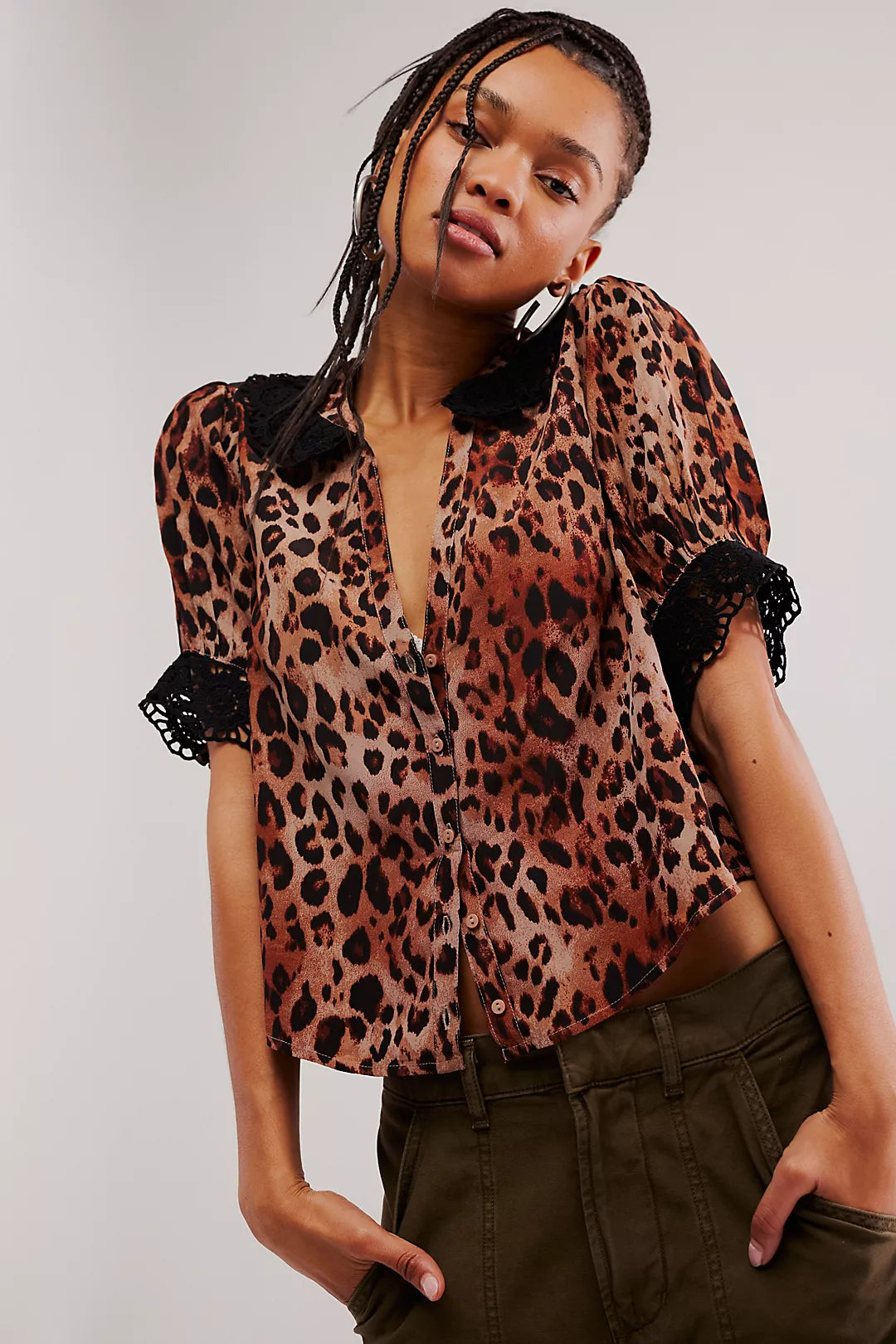 Free People My Love Printed Blouse Leopard